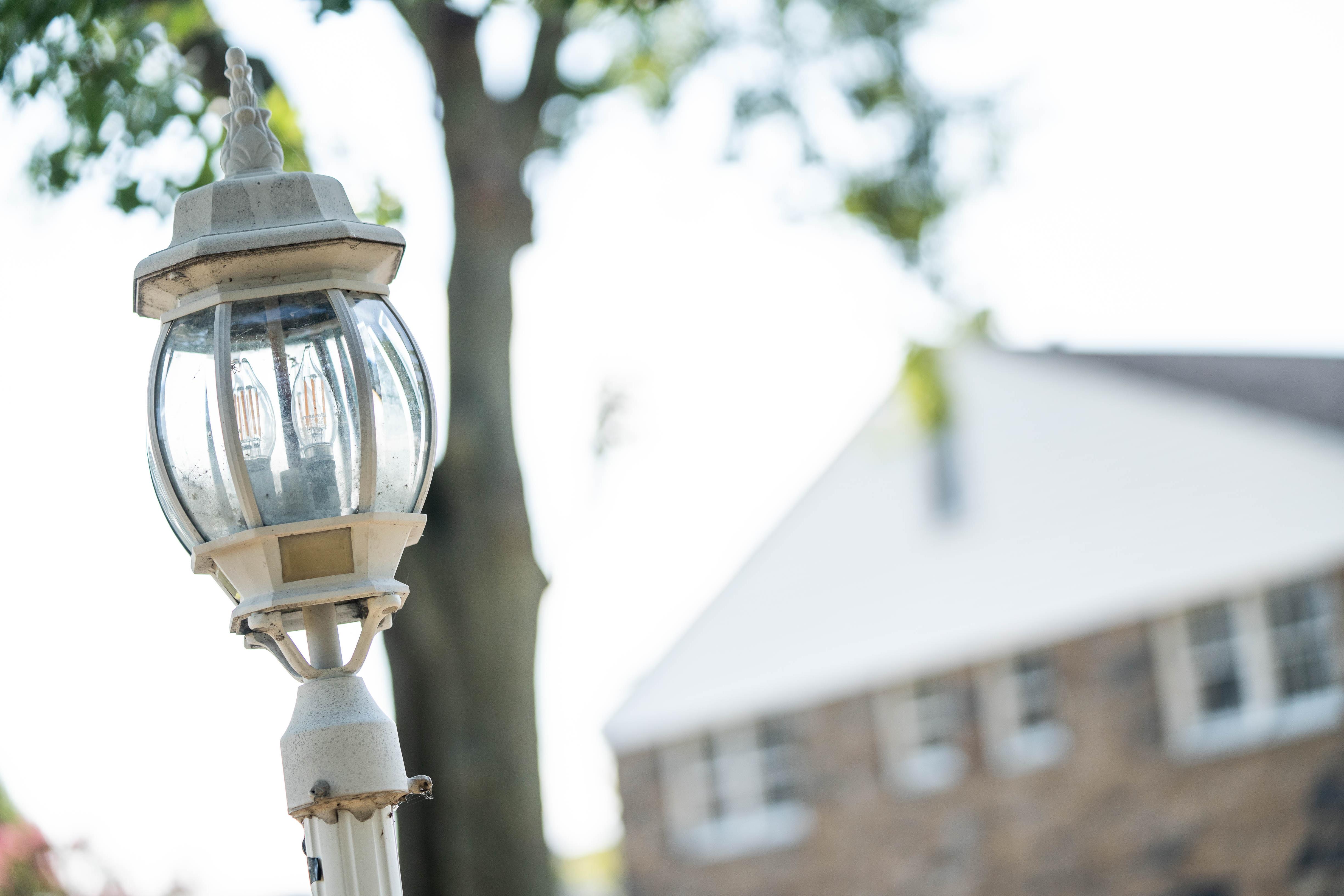 Lamp post and campus building